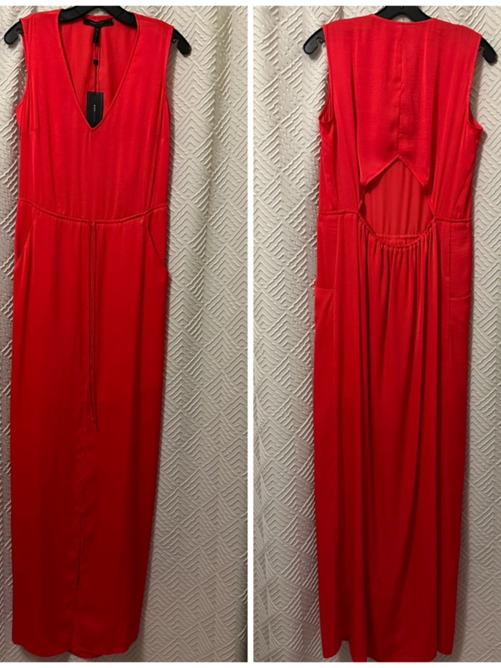 BCBGMaxAzria Taren Poppy-Red V-Neck Sleeveless Maxi Dress